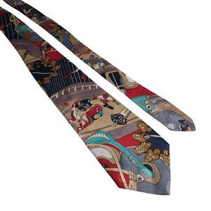 Ambassador Mens Hand Made Novelty Sports Print Tie Vibrant Multicolor Football